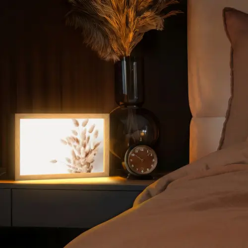 Pampasgras - Pluim - Wit - Beige Light Box met kabel (Tafellamp) klein -sfeer1