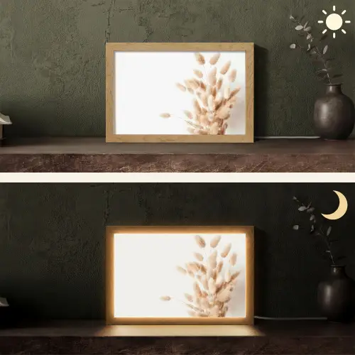Pampasgras - Pluim - Wit - Beige Light Box met kabel (Tafellamp) klein -sfeer3