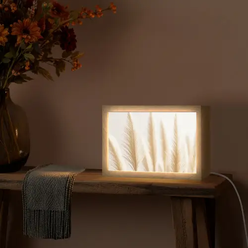 Pampas gras - Pluimen - Beige - Natuur Light Box met kabel (Tafellamp) klein -sfeer4