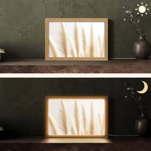 Pampas gras - Pluimen - Beige - Natuur Light Box met kabel (Tafellamp) klein -sfeer3