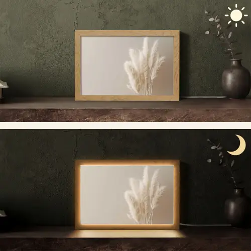 Pampasgras - Pluimen - Pastel - Wit Light Box met kabel (Tafellamp) klein -sfeer3
