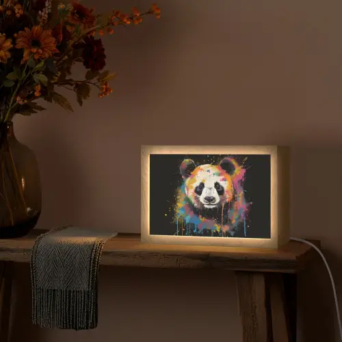 Panda - Graffiti - Dieren - Zwart - Kleuren Light Box met kabel (Tafellamp) klein -sfeer4