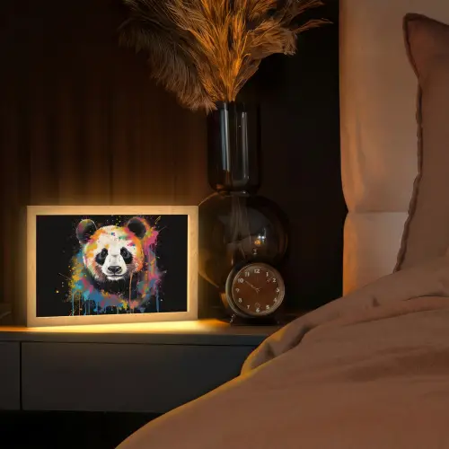 Panda - Graffiti - Dieren - Zwart - Kleuren Light Box met kabel (Tafellamp) klein -sfeer1
