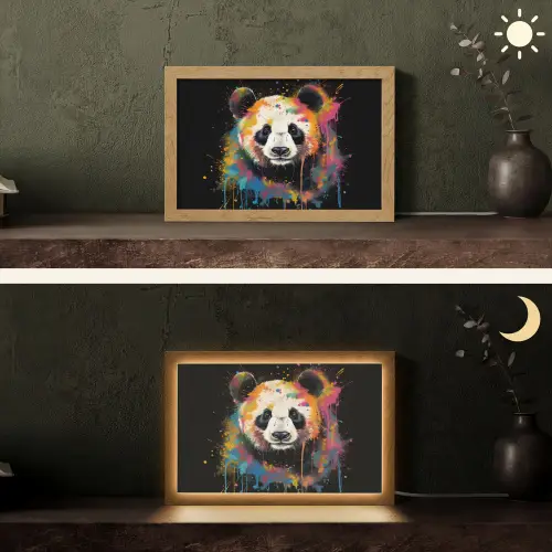Panda - Graffiti - Dieren - Zwart - Kleuren Light Box met kabel (Tafellamp) klein -sfeer3