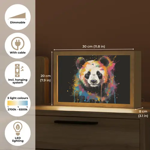 Panda - Graffiti - Dieren - Zwart - Kleuren Light Box met kabel (Tafellamp) klein -USP_EN