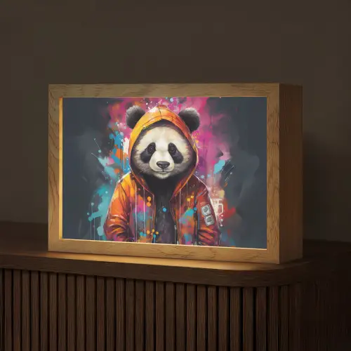 Panda - Jas - Graffiti - Oranje Light Box met kabel (Tafellamp) klein -z3d_website