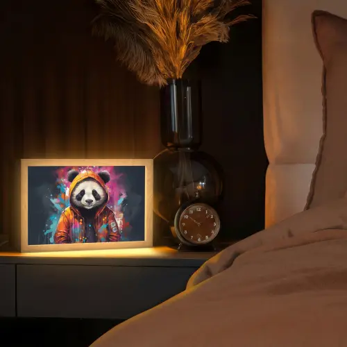 Panda - Jas - Graffiti - Oranje Light Box met kabel (Tafellamp) klein -sfeer1