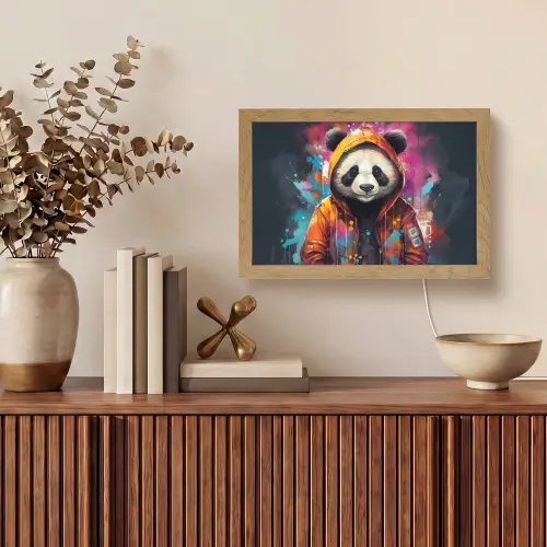 Panda - Jas - Graffiti - Oranje Light Box met kabel (Tafellamp) klein -sfeer2