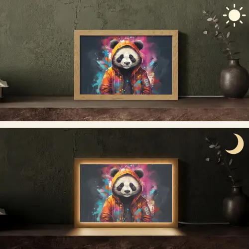 Panda - Jas - Graffiti - Oranje Light Box met kabel (Tafellamp) klein -sfeer3