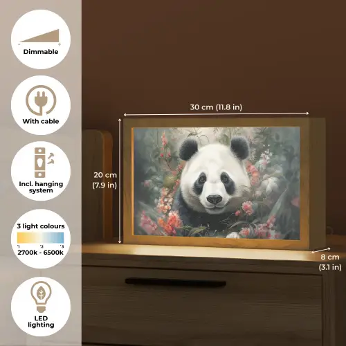 Panda - Wilde dieren - Bloemen - Natuur Light Box met kabel (Tafellamp) klein -USP_EN