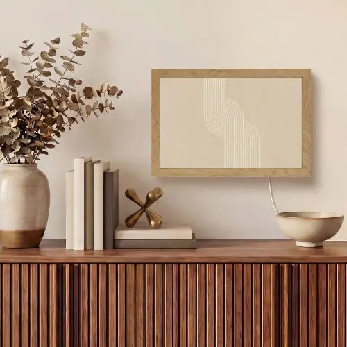 Parallelle lijnen - Lichte textuur - Beige Light Box met kabel (Tafellamp) klein -sfeer2