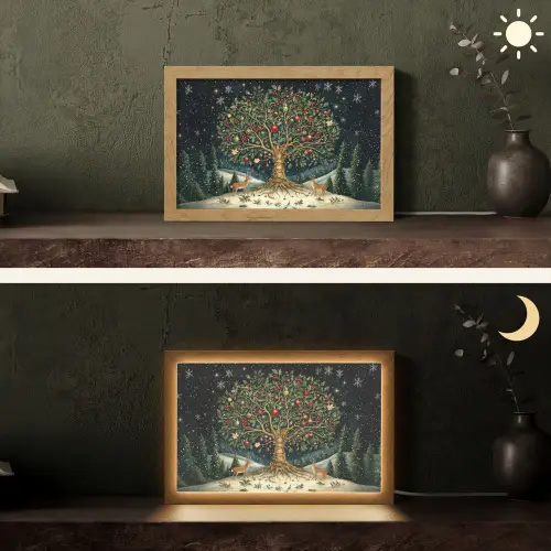 Feestboom - Winterhemel - Kleurrijk Light Box met kabel (Tafellamp) klein -sfeer3