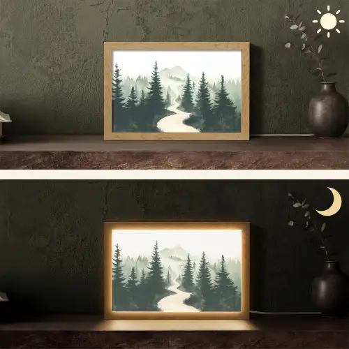 Pad - Bomen - Bos - Illustratie Light Box met kabel (Tafellamp) klein -sfeer3