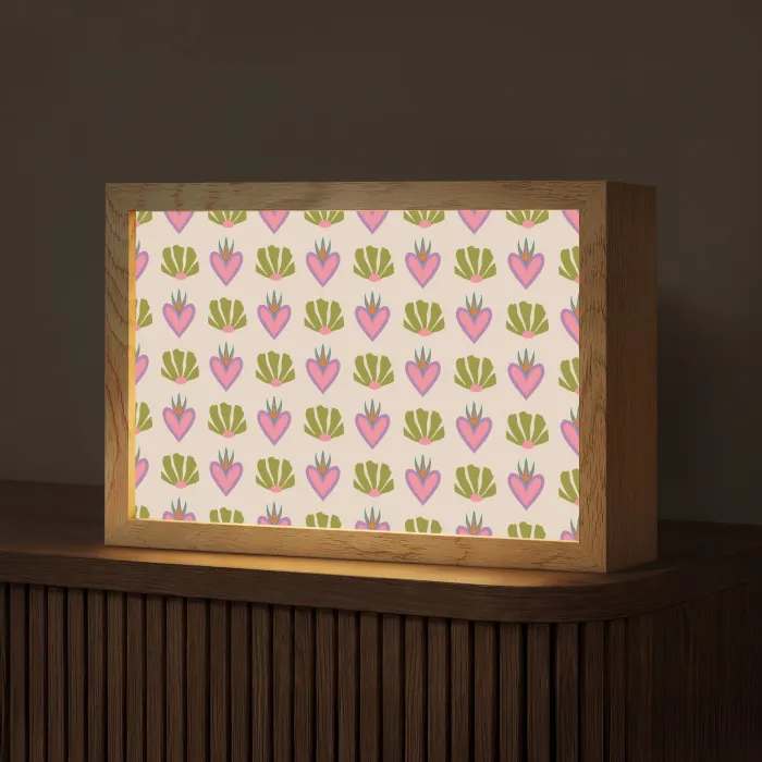 Patroon - Beige - Hartjes - Bloemen Light Box met kabel (Tafellamp) klein 924 -z3d_website