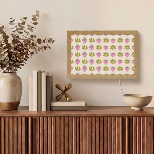 Patroon - Beige - Hartjes - Bloemen Light Box met kabel (Tafellamp) klein 924 -sfeer2