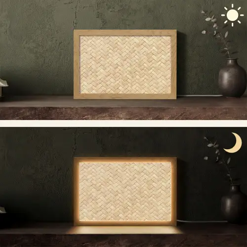 Patroon - Beige - Rotan print Light Box met kabel (Tafellamp) klein -sfeer3