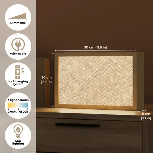Patroon - Beige - Rotan print Light Box met kabel (Tafellamp) klein -USP_EN