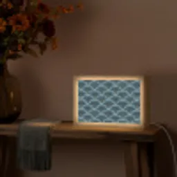 Patroon - Ginkgoblad - Blauw Light Box met kabel (Tafellamp) klein 924 -sfeer4