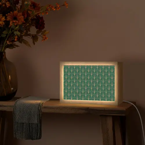 Patroon - Groen - Goud - Symmetrisch Light Box met kabel (Tafellamp) klein 924 -sfeer4