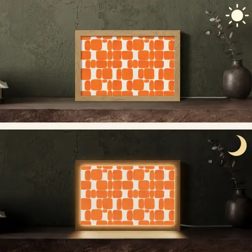 Patroon - Retro - Oranje Light Box met kabel (Tafellamp) klein 924 -sfeer3