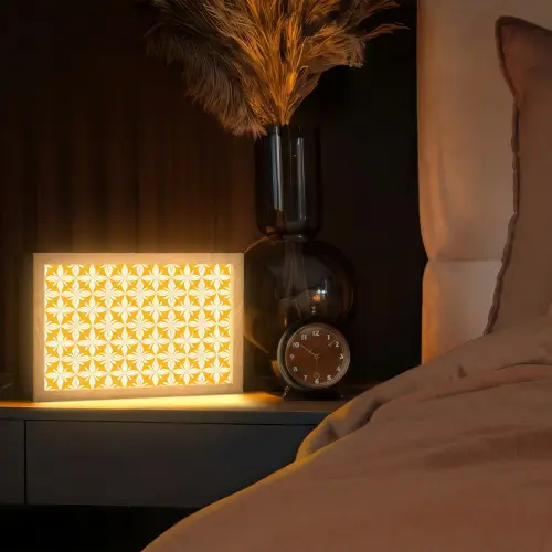 Patroon - Retro - Geel Light Box met kabel (Tafellamp) klein 924 -sfeer1