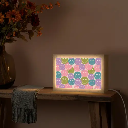Patroon - Smiley - Kleurrijk - Hartjes Light Box met kabel (Tafellamp) klein 924 -sfeer4