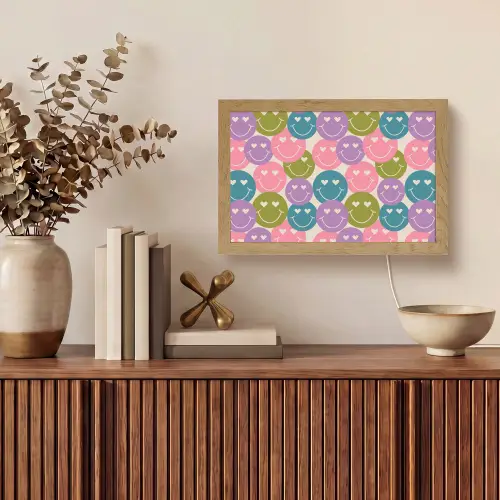 Patroon - Smiley - Kleurrijk - Hartjes Light Box met kabel (Tafellamp) klein 924 -sfeer2