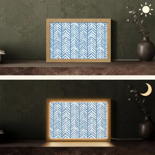 Patroon - Streep - Blauw Light Box met kabel (Tafellamp) klein 924 -sfeer3