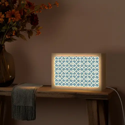 Patroon - Symmetrisch - Blauw Light Box met kabel (Tafellamp) klein 924 -sfeer4