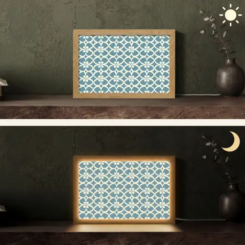 Patroon - Symmetrisch - Blauw Light Box met kabel (Tafellamp) klein 924 -sfeer3