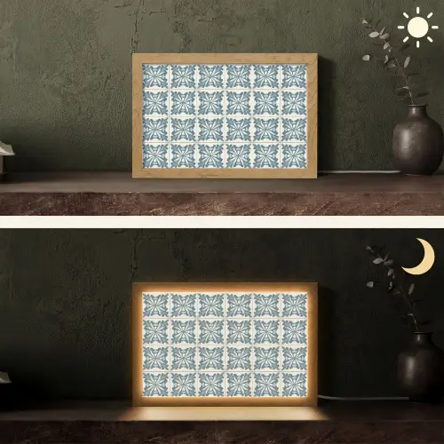 Dessin - Tegel - Blauw Light Box met kabel (Tafellamp) klein 924 -sfeer3