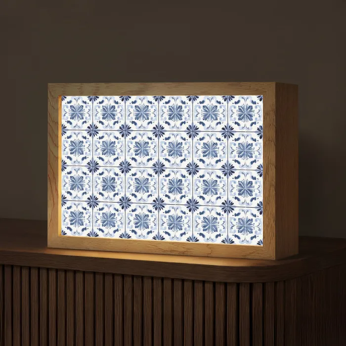 Patroon - Tegel - Blauw Light Box met kabel (Tafellamp) klein 924 -z3d_website