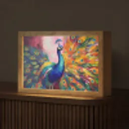 Pauw - Dieren - Schilderij - Regenboog Light Box met kabel (Tafellamp) klein -z3d_website