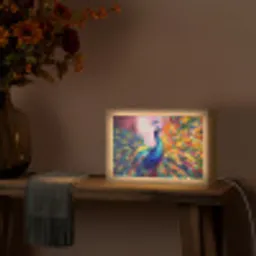 Pauw - Dieren - Schilderij - Regenboog Light Box met kabel (Tafellamp) klein -sfeer4