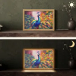 Pauw - Dieren - Schilderij - Regenboog Light Box met kabel (Tafellamp) klein -sfeer3