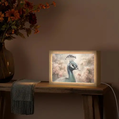 Pauw - Vogels - Bloemen - Boom - Botanisch Light Box met kabel (Tafellamp) klein -sfeer4
