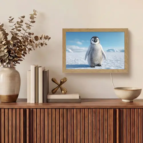 Pinguïn - Sneeuw - Landschap - Wit Light Box met kabel (Tafellamp) klein -sfeer2
