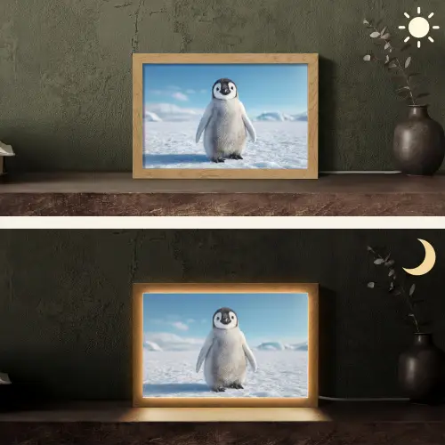 Pinguïn - Sneeuw - Landschap - Wit Light Box met kabel (Tafellamp) klein -sfeer3