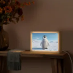 Pinguïn - Sneeuw - Landschap - Wit Light Box met kabel (Tafellamp) klein -sfeer4