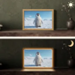 Pinguïn - Sneeuw - Landschap - Wit Light Box met kabel (Tafellamp) klein -sfeer3