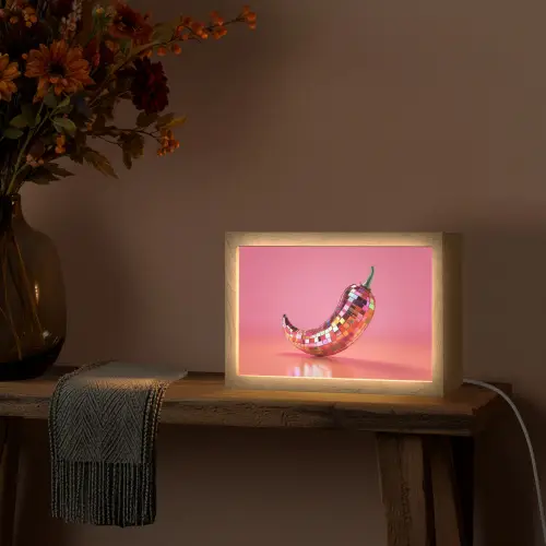 Peper - Disco - Rood - Glitter Light Box met kabel (Tafellamp) klein -sfeer4