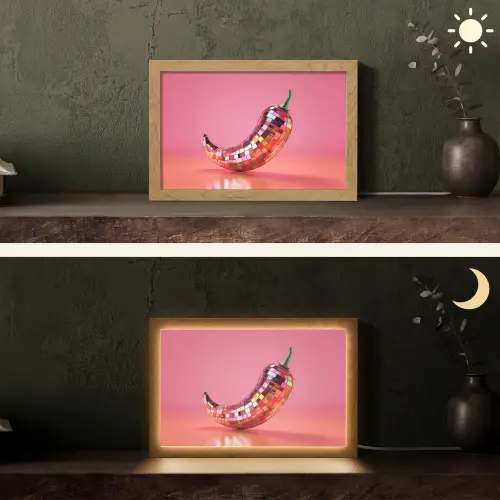 Peper - Disco - Rood - Glitter Light Box met kabel (Tafellamp) klein -sfeer3