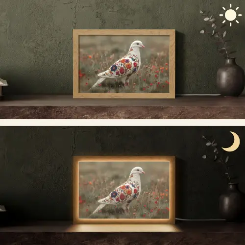 Duif - Bloemen - Natuur Light Box met kabel (Tafellamp) klein -sfeer3