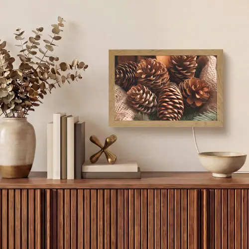 Dennenappels - Boom - Winter - Natuur - Bruin Light Box met kabel (Tafellamp) klein -sfeer2