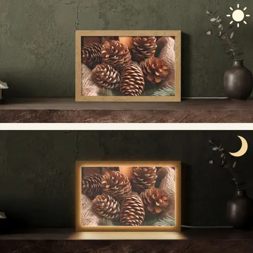 Dennenappels - Boom - Winter - Natuur - Bruin Light Box met kabel (Tafellamp) klein -sfeer3