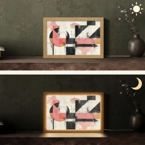 Roze - Abstract - Aesthetic - Modern - Vormen Light Box met kabel (Tafellamp) klein -sfeer3