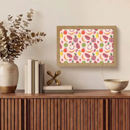 Roze - Kleuren - Fruit - Patroon Light Box met kabel (Tafellamp) klein 924 -sfeer2