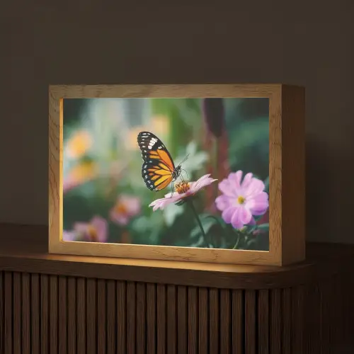 Roze bloemen - Vlinder - Zachte focus Light Box met kabel (Tafellamp) klein -z3d_website