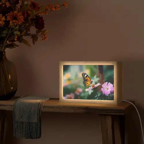 Roze bloemen - Vlinder - Zachte focus Light Box met kabel (Tafellamp) klein -sfeer4
