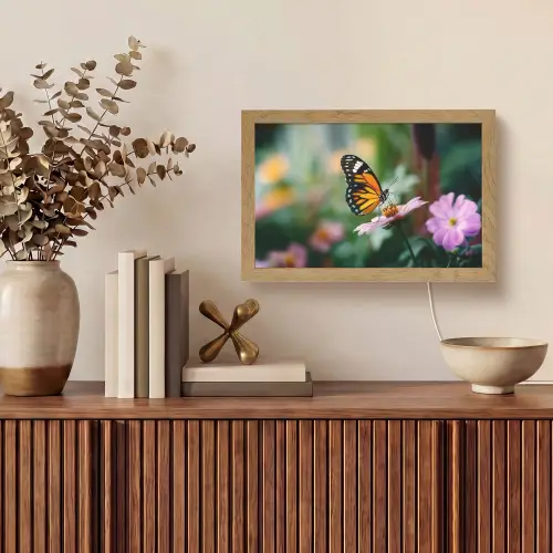 Roze bloemen - Vlinder - Zachte focus Light Box met kabel (Tafellamp) klein -sfeer2